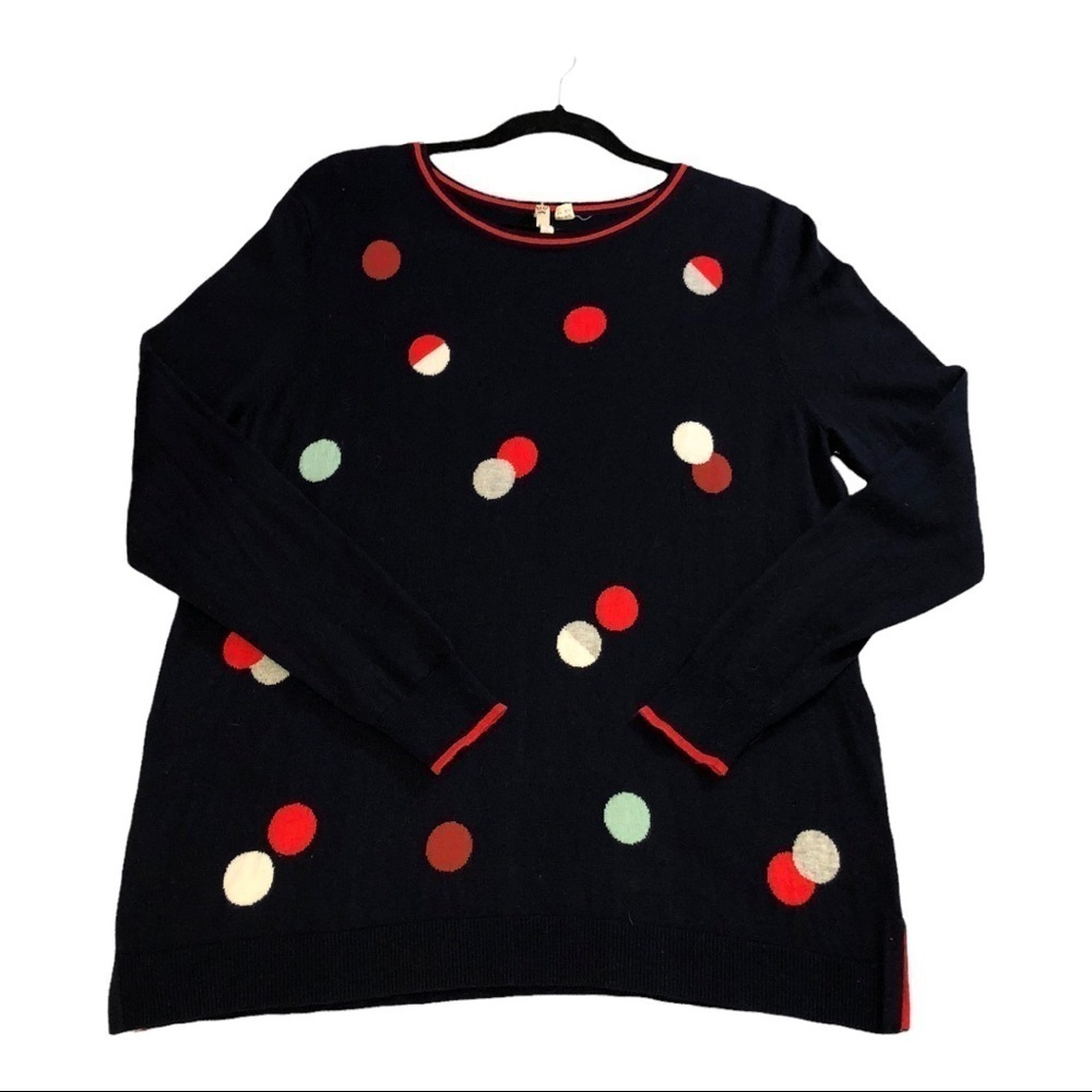 WHITE STUFF Womens Navy Wool Blend Dots Long Sleeve Tunic Sweater Sz 14